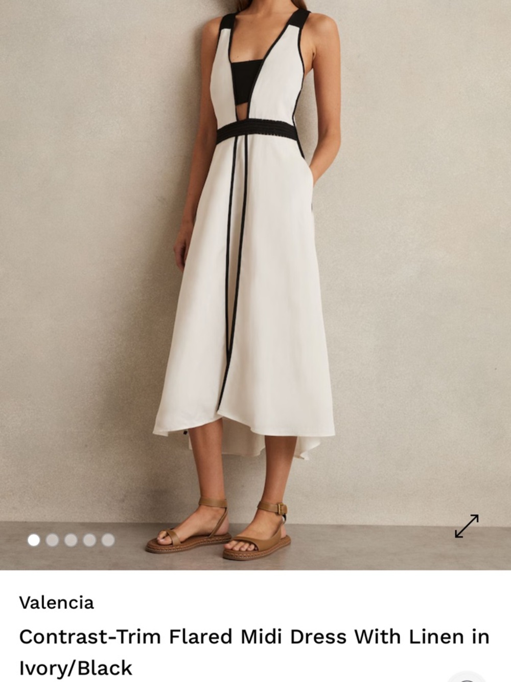 Reiss Ivory and Black Contrast-Trim Flared Midi Dress